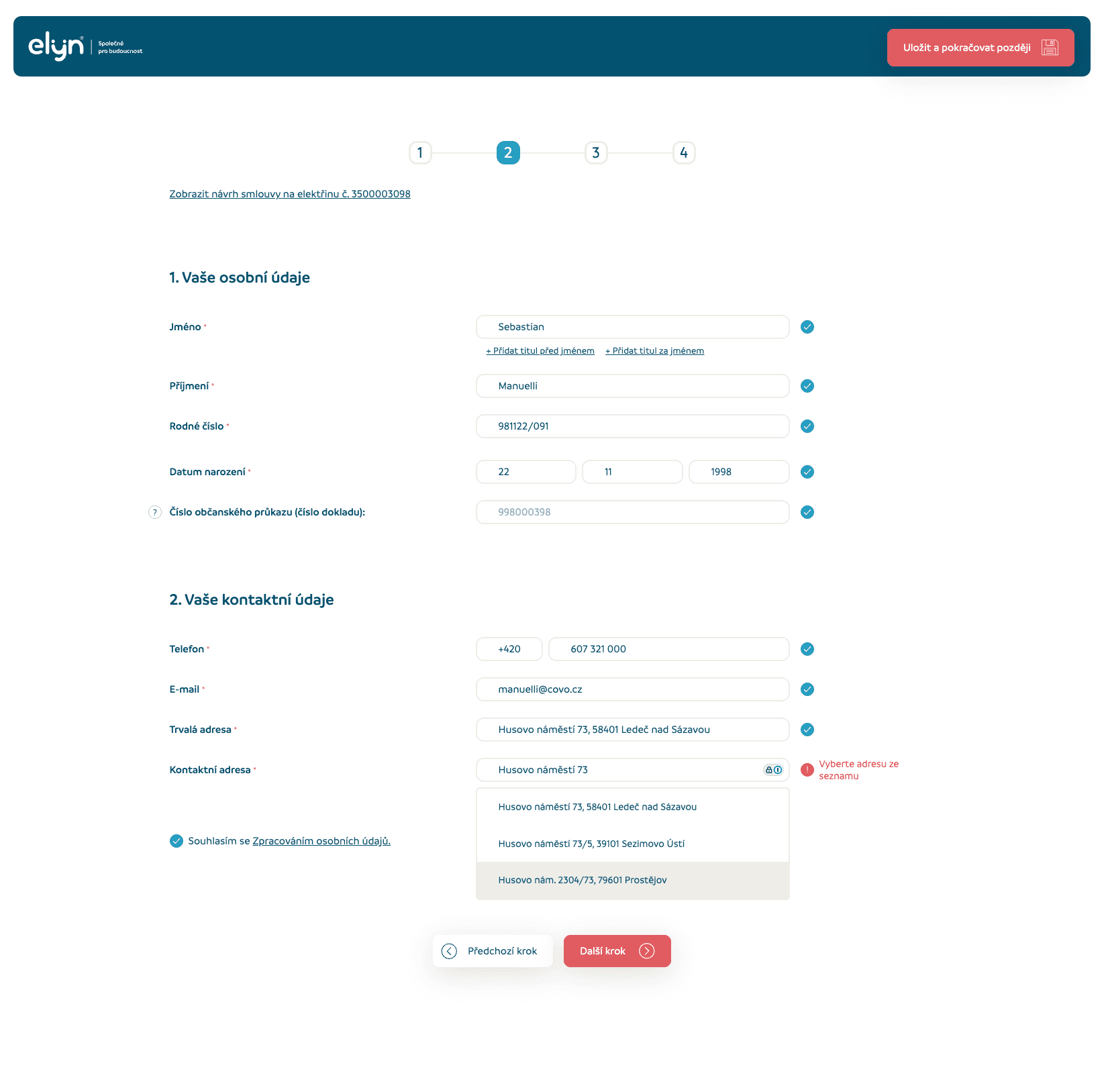 Online sjednání - krok 2