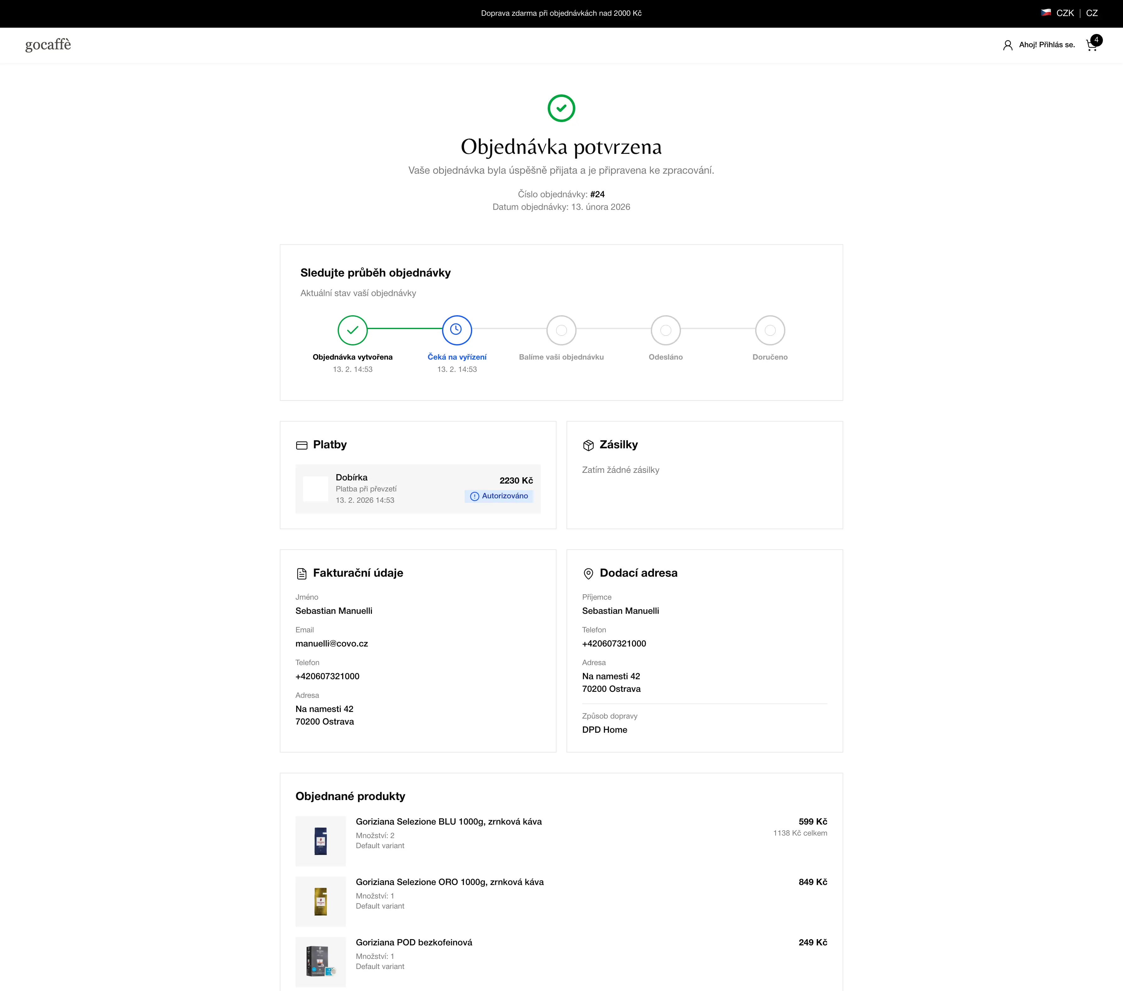 Potvrzení objednávky